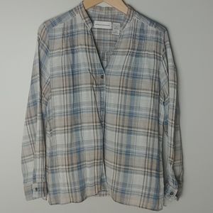 Alfred Dunner Plaid V-Neck Top With Pleats On Back
